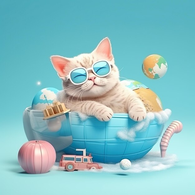 ilustração do mundo com um gato dormindo relaxante conceito de natureza animal ai gerado vista traseira do céu