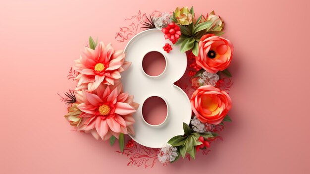 Ilustração do número 8 e decoração floral