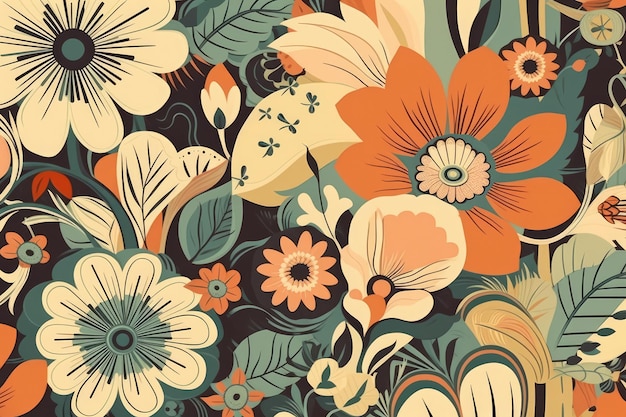 Ilustração do padrão floral vintage sem costura Generative AI