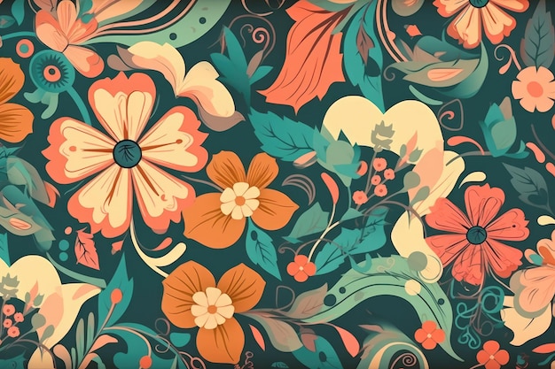 Ilustração do padrão floral vintage sem costura Generative AI