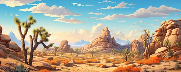 Ilustração do Parque Nacional Joshua Tree, nos Estados Unidos, cacto do deserto do Arizona