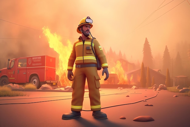 Ilustração do personagem de desenho animado do bombeiro