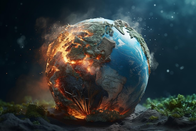 Foto ilustração do planeta terra do aquecimento global criada com ia generativa