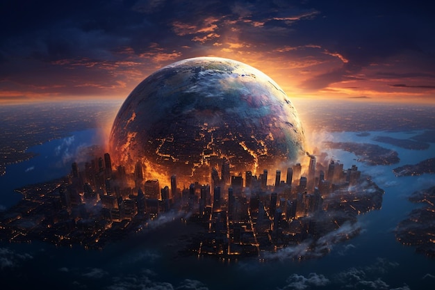 Ilustração do planeta Terra do aquecimento global criada com IA generativa