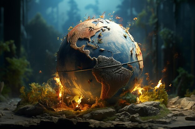 Foto ilustração do planeta terra do aquecimento global criada com ia generativa