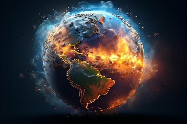 Ilustração do planeta Terra do aquecimento global criada com IA generativa