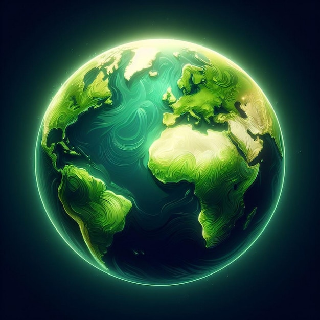 Ilustração do Planeta Terra em tons verdes vibrantes