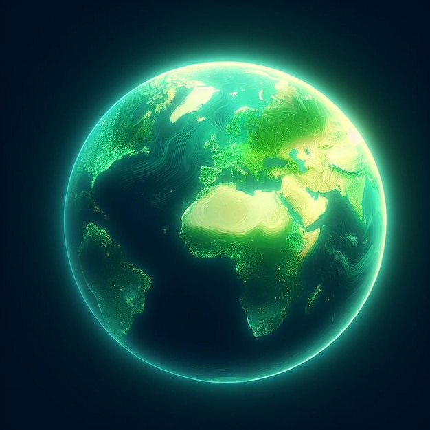 Ilustração do Planeta Terra em tons verdes vibrantes
