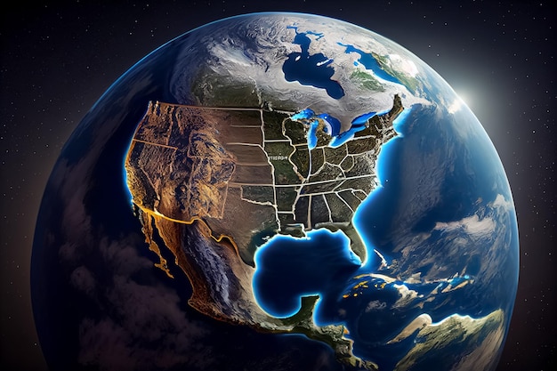 Ilustração do planeta Terra vista do espaço à noite NASA AI