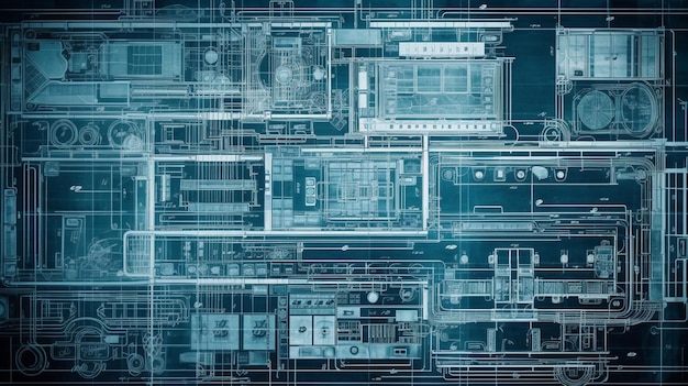 Ilustração do plano de projeto de arquitetura de um plano de tecnologia de construção residencial moderna