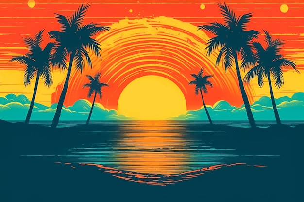 Ilustração do pôr do sol gerada por Ai