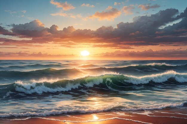 Ilustração do pôr-do-sol na praia