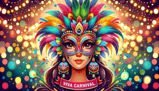 Ilustração do pôster do carnaval de goa com uma personagem feminina alegre com máscara
