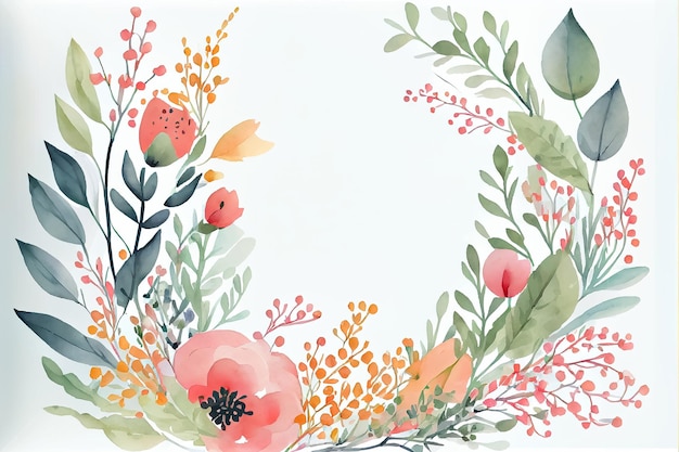 Ilustração do quadro de flores de primavera em aquarela com espaço de texto AI