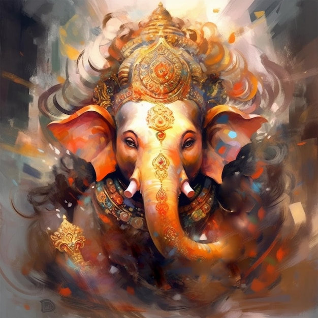 Ilustração do rosto de Lord Ganesha em efeito aquarela