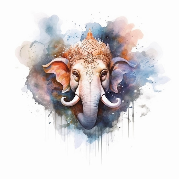 Ilustração do rosto de Lord Ganesha em efeito aquarela