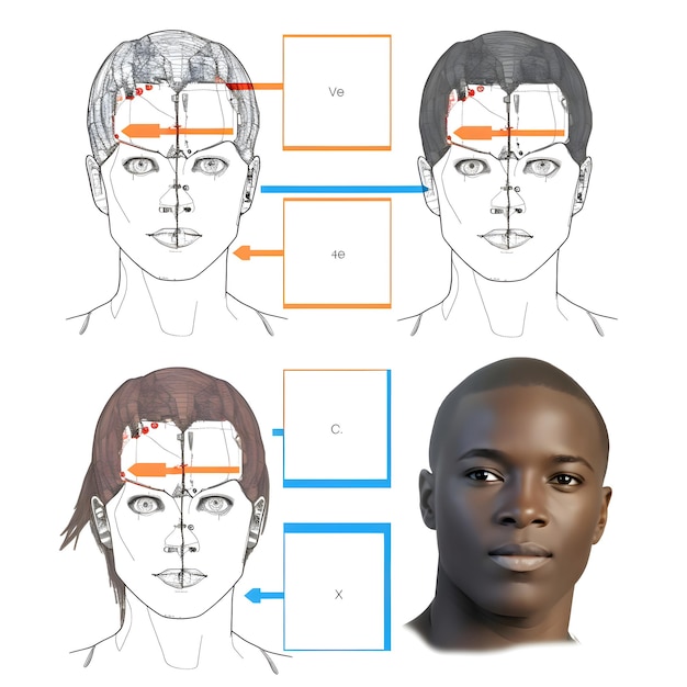 Foto ilustração do rosto humano com diferentes tipos de expressões faciais em fundo branco