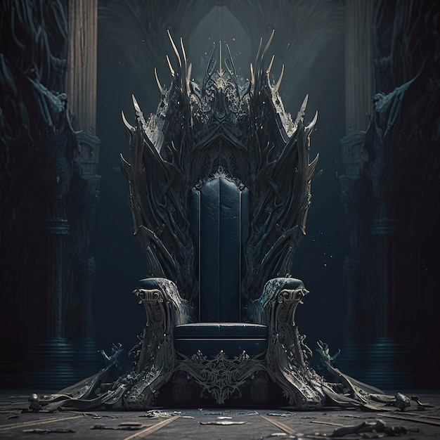 Ilustração do salão do trono do inferno com uma ideia de trono para cenário de fundo assustador trono de fantasia majestoso quarto do trono decorado Generative Ai