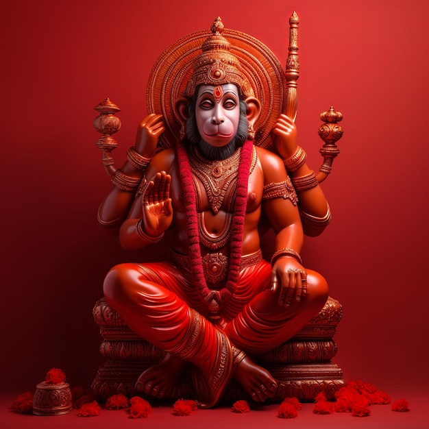 ilustração do senhor hanuman em um fundo vermelho hinduísmo tradicional