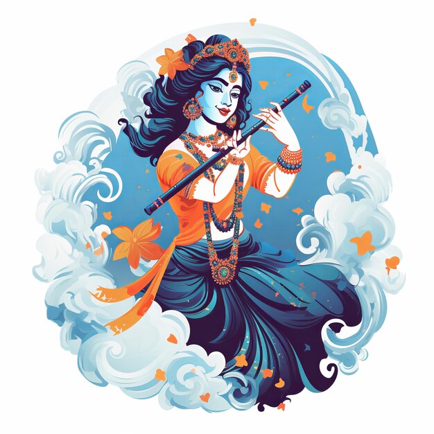 Foto ilustração do senhor krishna fundo branco generative ai