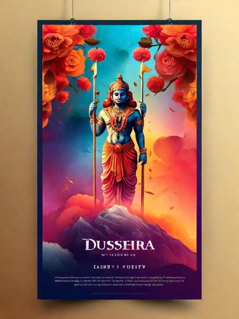 Foto ilustração do senhor rama matando ravana no festival de navratri da índia cartaz para feliz dussehra