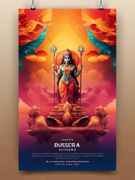 Foto ilustração do senhor rama matando ravana no festival de navratri da índia cartaz para feliz dussehra