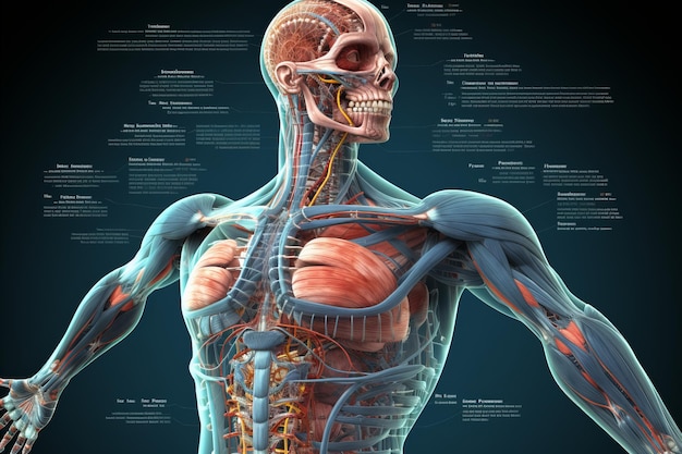 Ilustração do sistema muscular dos grupos musculares humanos Localizações e funções para estudo de anatomia