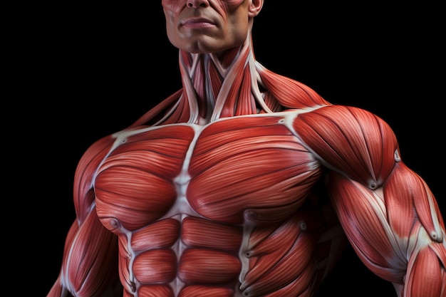 Ilustração do sistema muscular humano dos músculos do corpo com grupos, localizações e funções