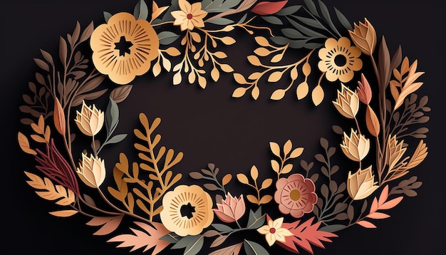 Ilustração do tema da guirlanda floral em corte de papel Generative AI