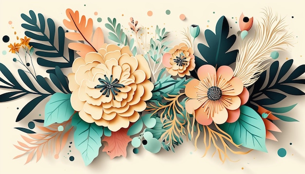 Ilustração do tema de flores em aquarela em papel Generative AI