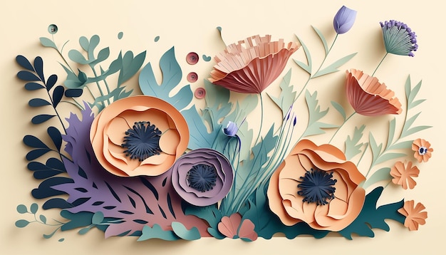 Ilustração do tema de flores em aquarela em papel Generative AI