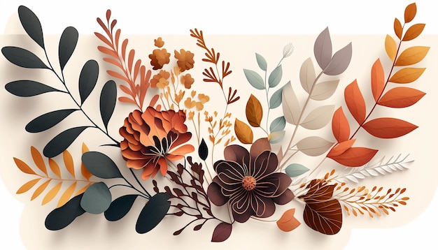 Ilustração do tema de flores tropicais em corte de papel Generative AI