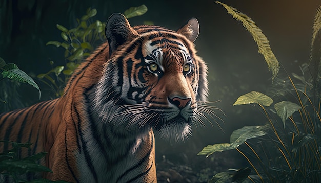 Ilustração do tigre na selva por IA generativa