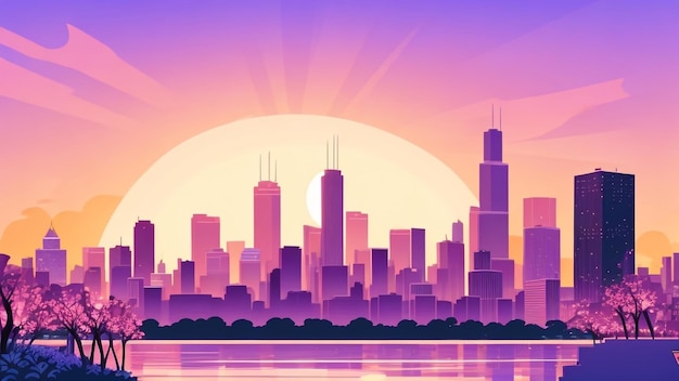 Foto ilustração do vetor de radiação de chicago no pôr-do-sol