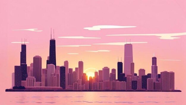 Ilustração do vetor de radiação de Chicago no pôr-do-sol