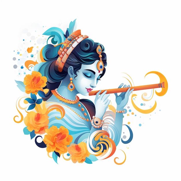 ilustração do vetor do festival de Janmashtami com o Senhor Krishna jogando