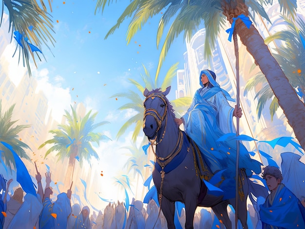 Ilustração Domingo de Ramos em azul