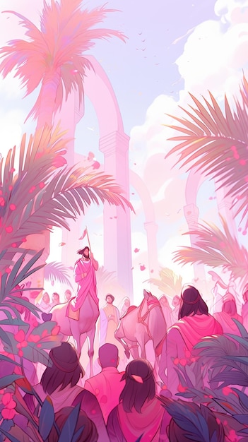 Ilustração Domingo de Ramos em rosa