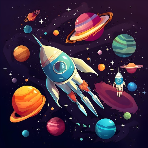 Ilustração dos desenhos animados da ilustração Space Galaxy para crianças IA generativa