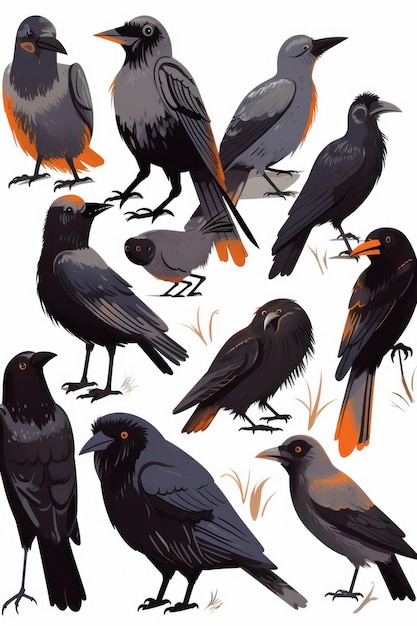 Ilustração dos desenhos animados de corvos negros definido ilustração de Halloween