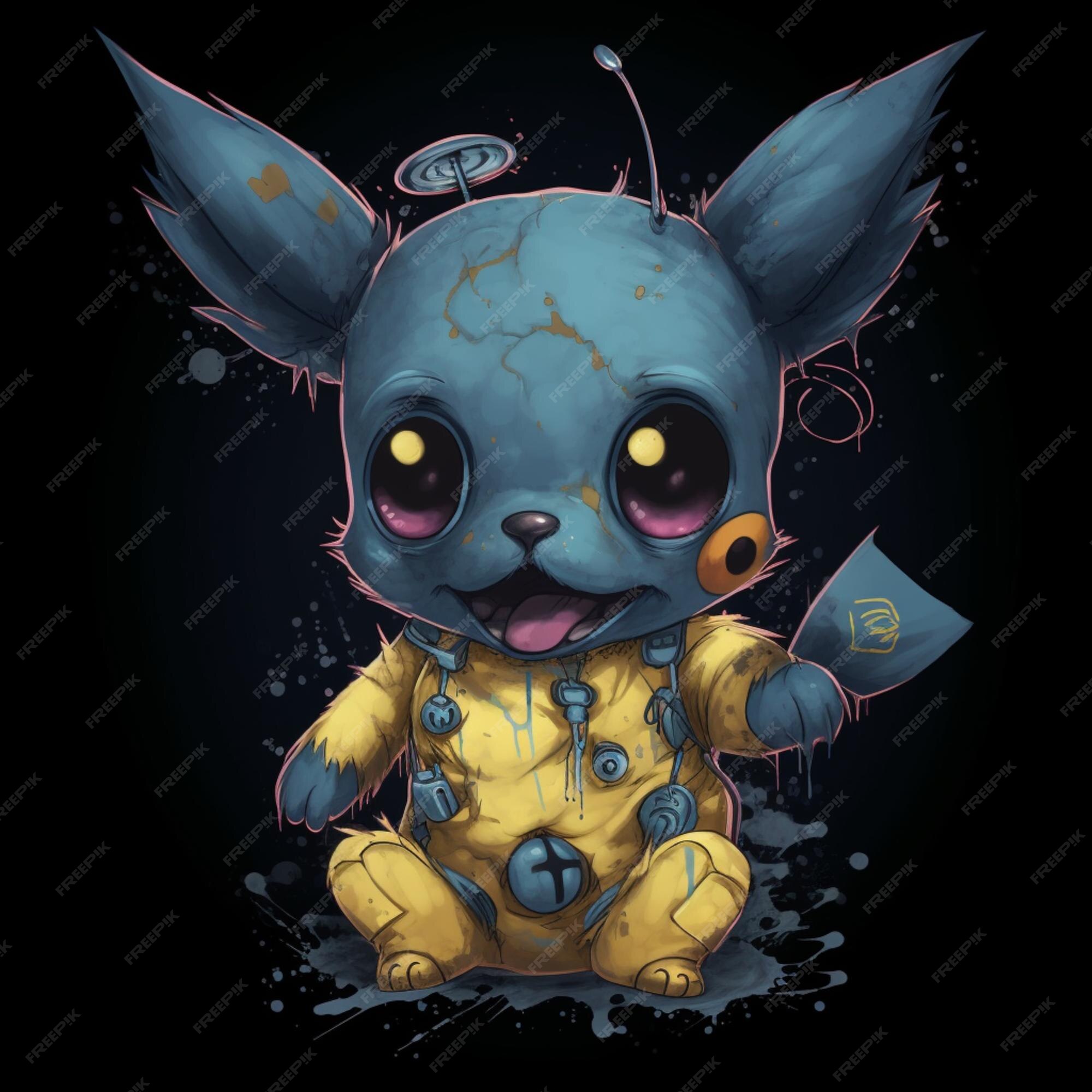 desenho animado Pikachu com uma azul camisa e uma amarelo fita. generativo  ai. 28404273 Foto de stock no Vecteezy