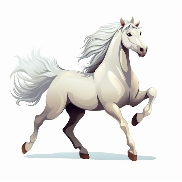 ilustração dos desenhos animados de um cavalo branco correndo sobre um fundo branco ai generativo
