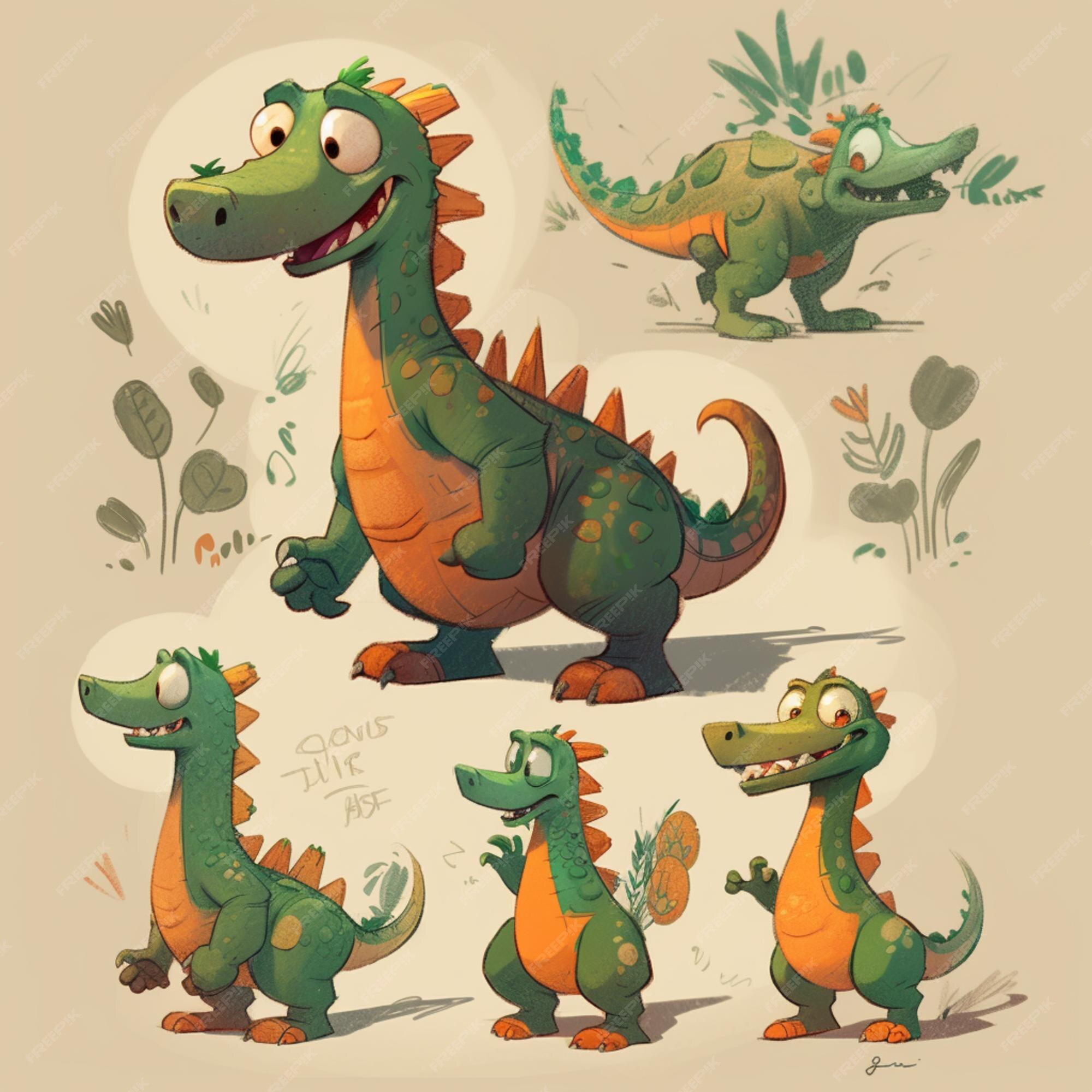 Conjunto Dinossauro Verde Desenho Animado Personagem Ilustração imagem  vetorial de interactimages© 489338542