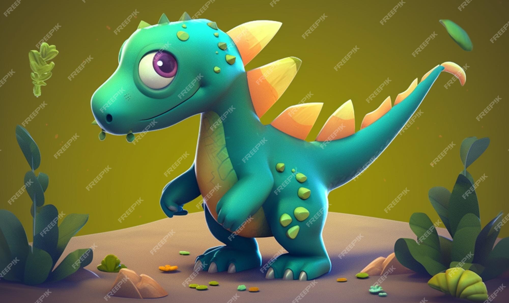 Conjunto de 6 Desenhos Animados Coloridos Dinossauros Árvore Grama