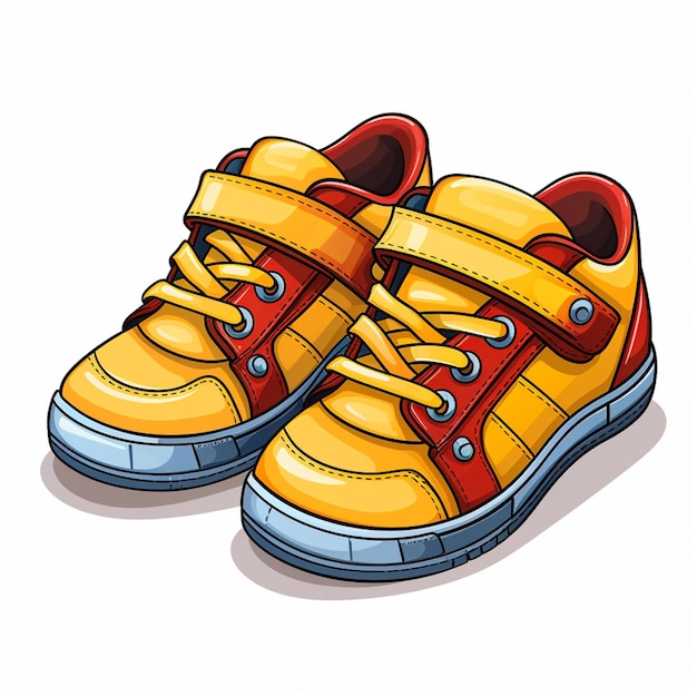 Ilustração dos desenhos animados de um par de tênis amarelo e vermelho generativo ai