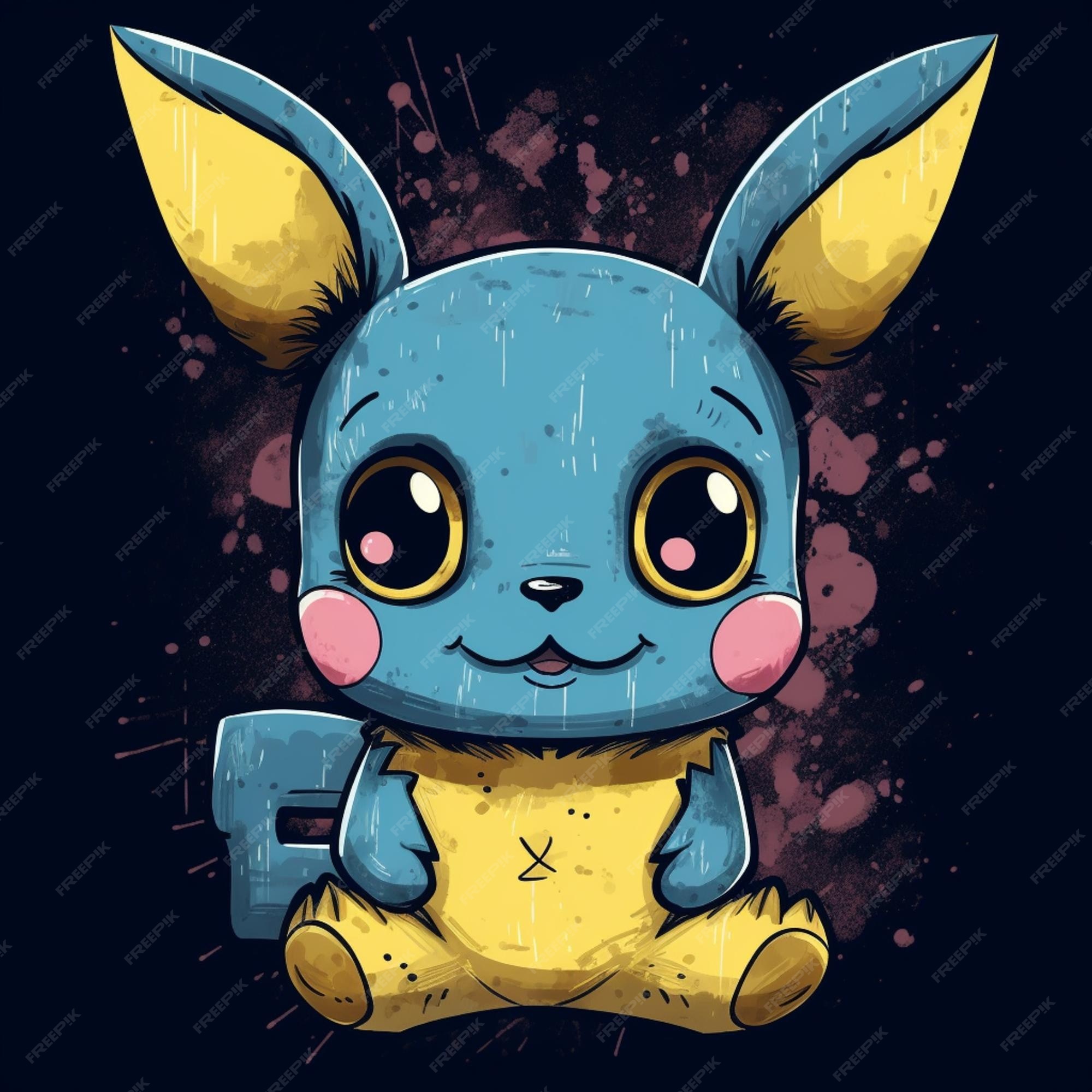 desenho animado Pikachu com uma azul camisa e uma amarelo fita. generativo  ai. 28404273 Foto de stock no Vecteezy