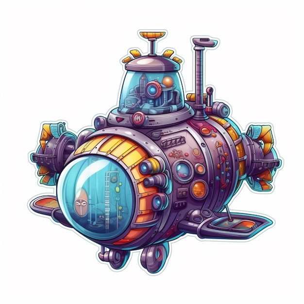 Ilustração dos desenhos animados de um submarino com um submarino no fundo.