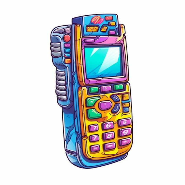 Ilustração dos desenhos animados de um telefone celular com um display colorido generativo ai