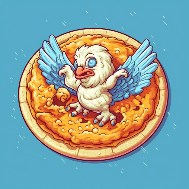 ilustração dos desenhos animados de uma galinha com asas em uma pizza generativa ai