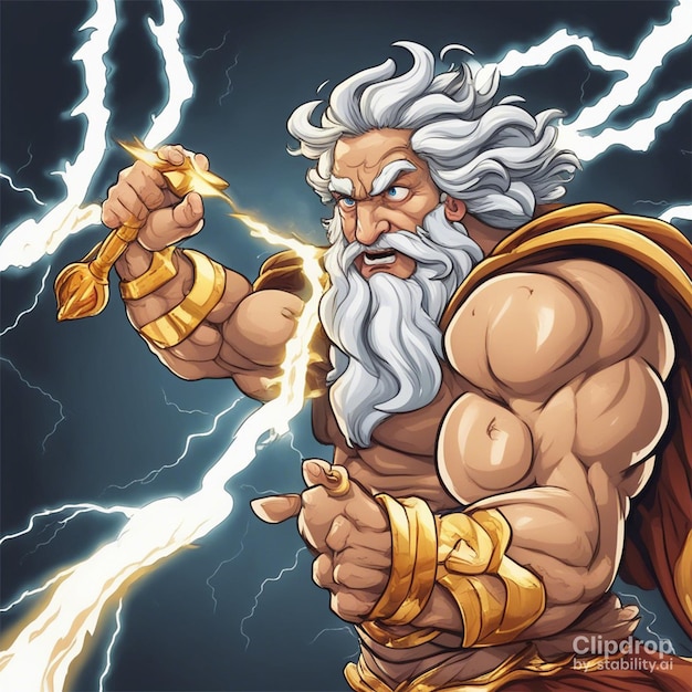 Ilustração dos desenhos animados de Zeus em fundo branco
